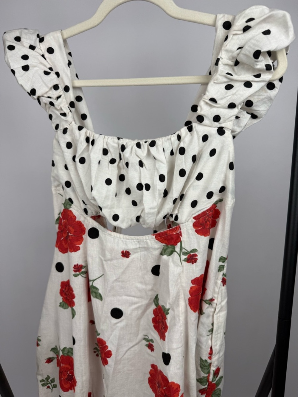 Free People Mixed Print Bom Bom Mini Dress Polka Dot Floral Cottagecore Size M - Picture 6 of 9